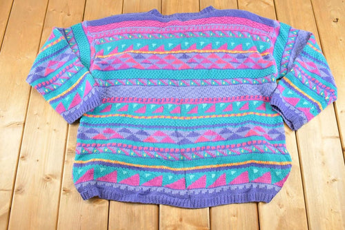 Vintage 1990s LL Bean Chunky Knit Crewneck Sweater Women's XL / 90's Abstract Pattern 3D Knitted Sweatshirt