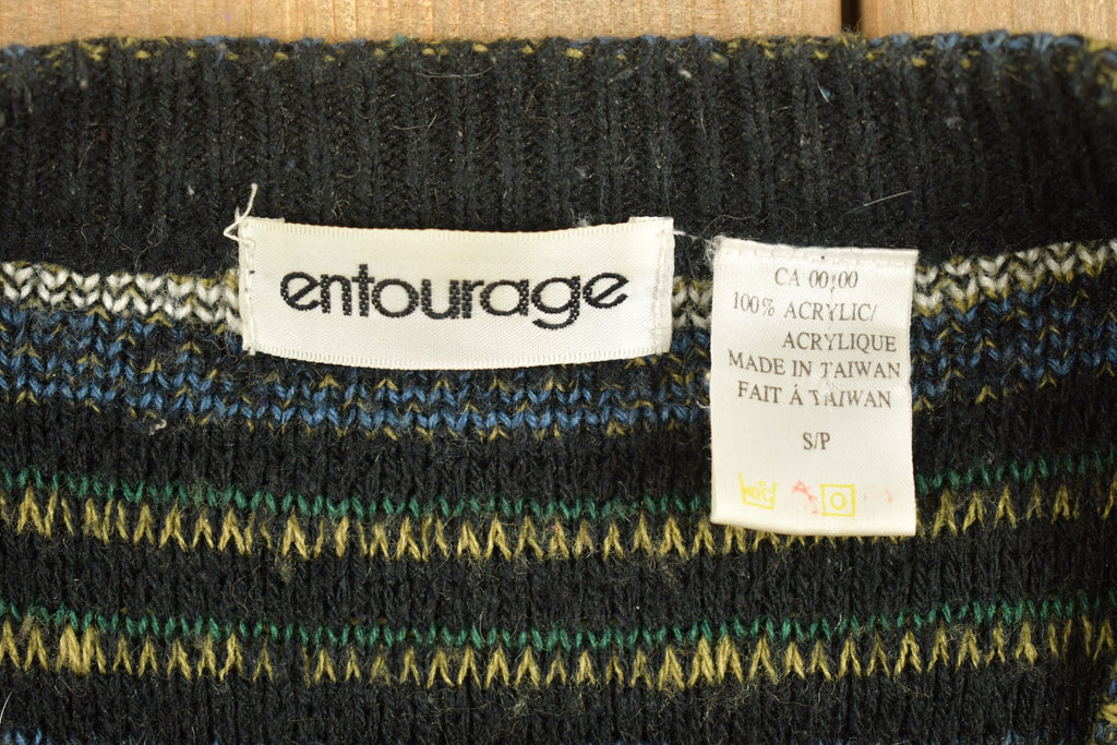 Vintage 1990s Entourage Striped Knitted Cardigan Sweater Button Up