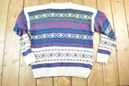 Vintage 1990s Woods And Grey Knit Abstract Pattern Crewneck Sweater Mens M