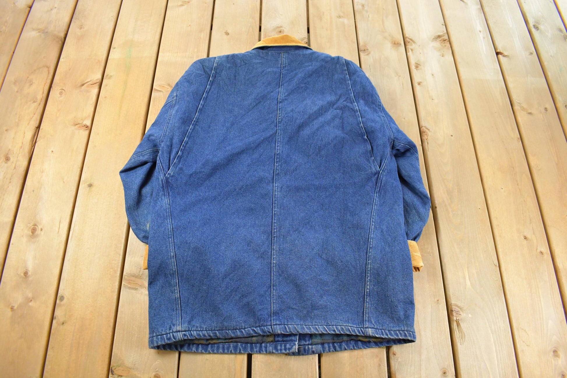 Vintage 1990s Boundary Waters Plaid Lined Denim Jean Chore Coat Women's S / Corduroy Accents / 90s Denim / Outdoors / Workwear Jacket