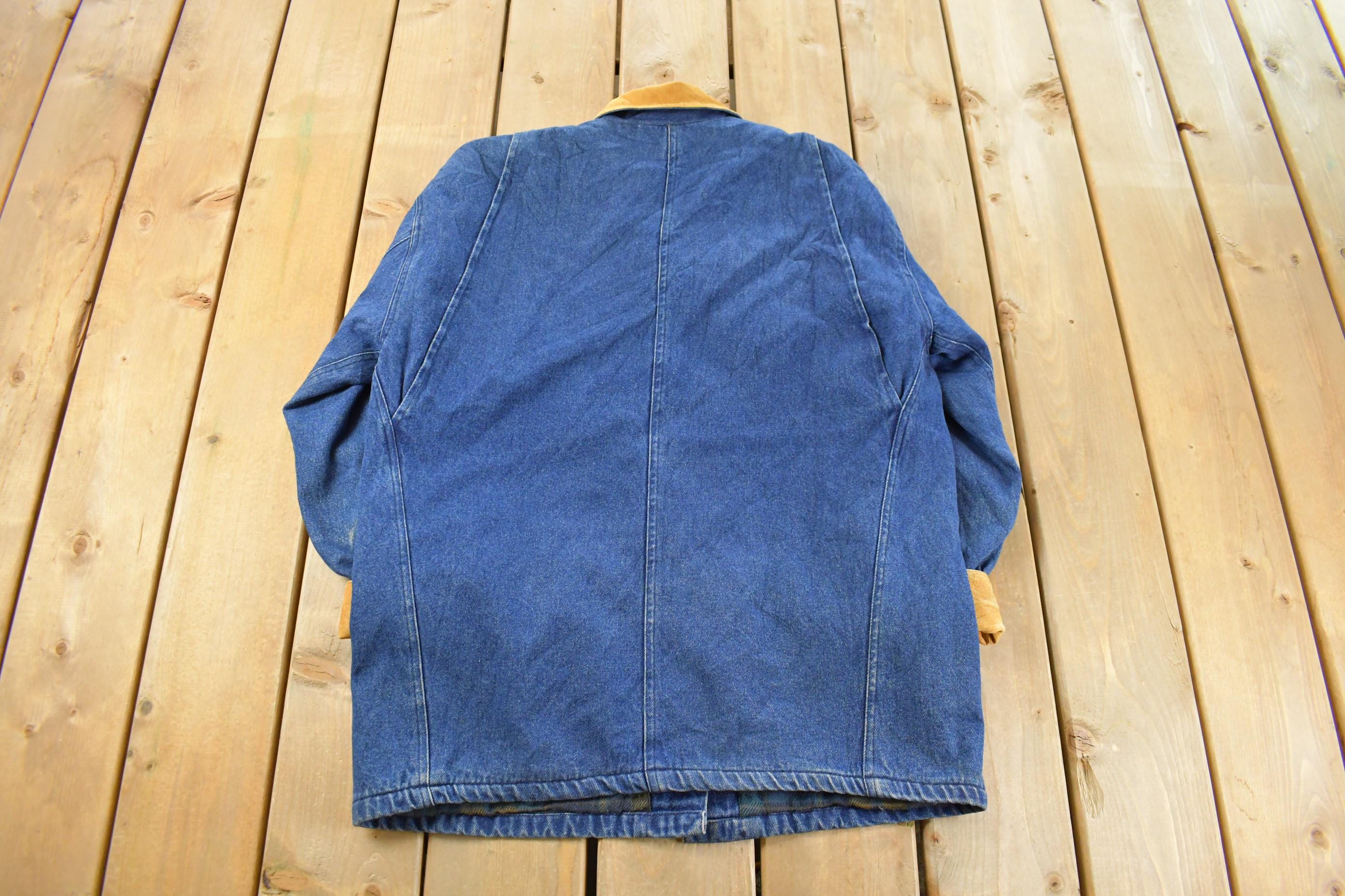 Vintage 1990s Boundary Waters Plaid Lined Denim Jean Chore Coat Women's S