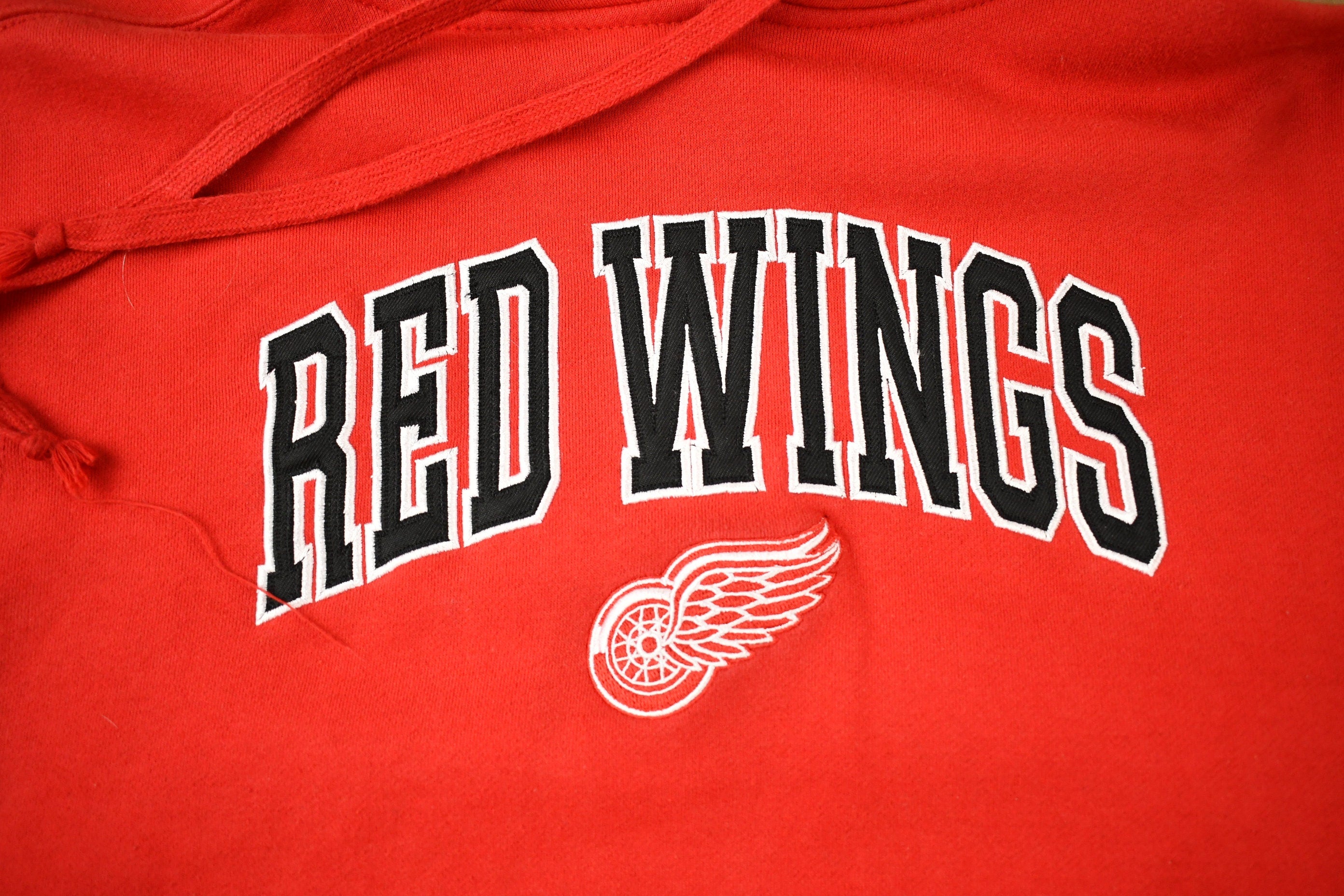 Vintage 1990s Detroit Red Wings NGL Embroidered Graphic Hoodie  90s Hoodie  Vintage Hockey  Patchwork  Red Wings Fan Apparel