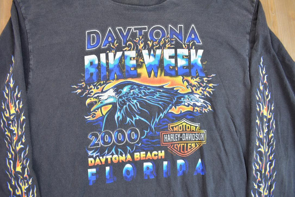 Vintage 2000 Daytona Beach Bike Week Harley Davidson Motorcycles Long Sleeve Graphic T-Shirt Made In USA