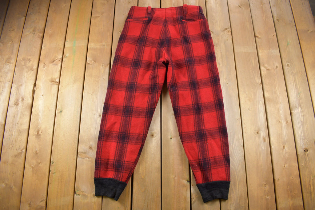 1950s Vintage Red Plaid Wool Trousers 38 x 30