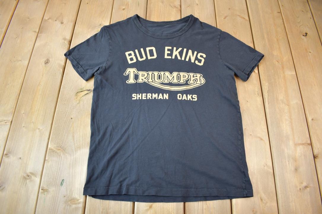 Vintage 1990s Bud Enkins Triumph Sherman Oaks Graphic T-Shirt Made In USA Size Medium