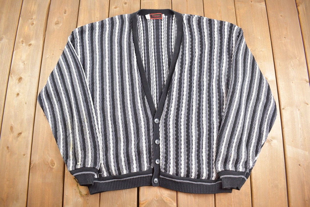 Vintage 1980s Ferracci Knitted Cardigan Sweater / Vintage Cardigan / Button Up / Chunky Knit / Made in USA