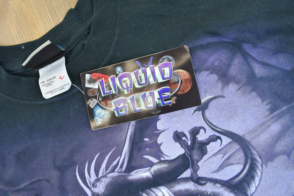 Vintage 1999 Deadstock Liquid Blue Dragon Wizard Big Graphic T-Shirt