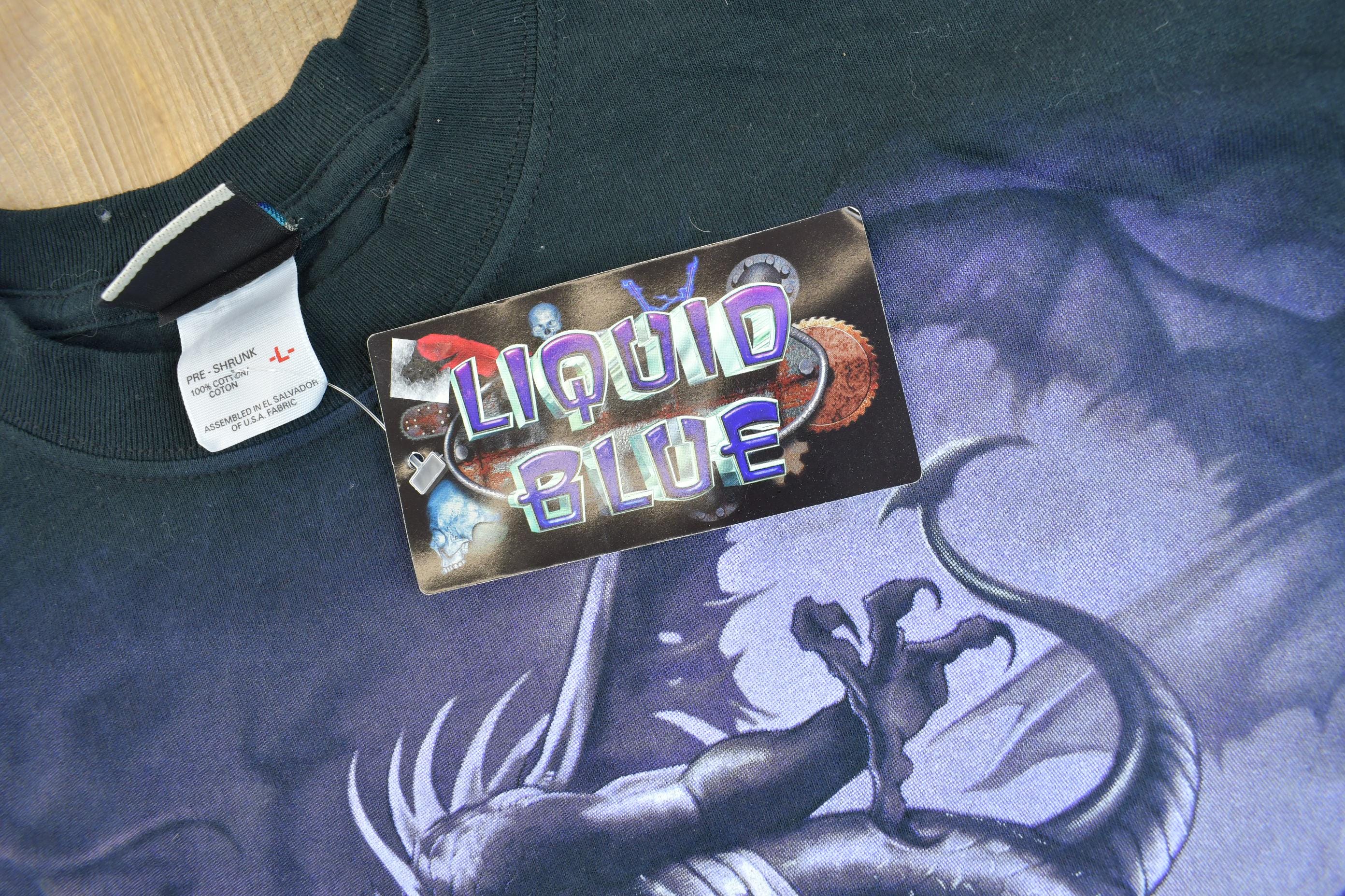 Vintage 1999 Deadstock Liquid Blue Dragon Wizard Big Graphic T-Shirt