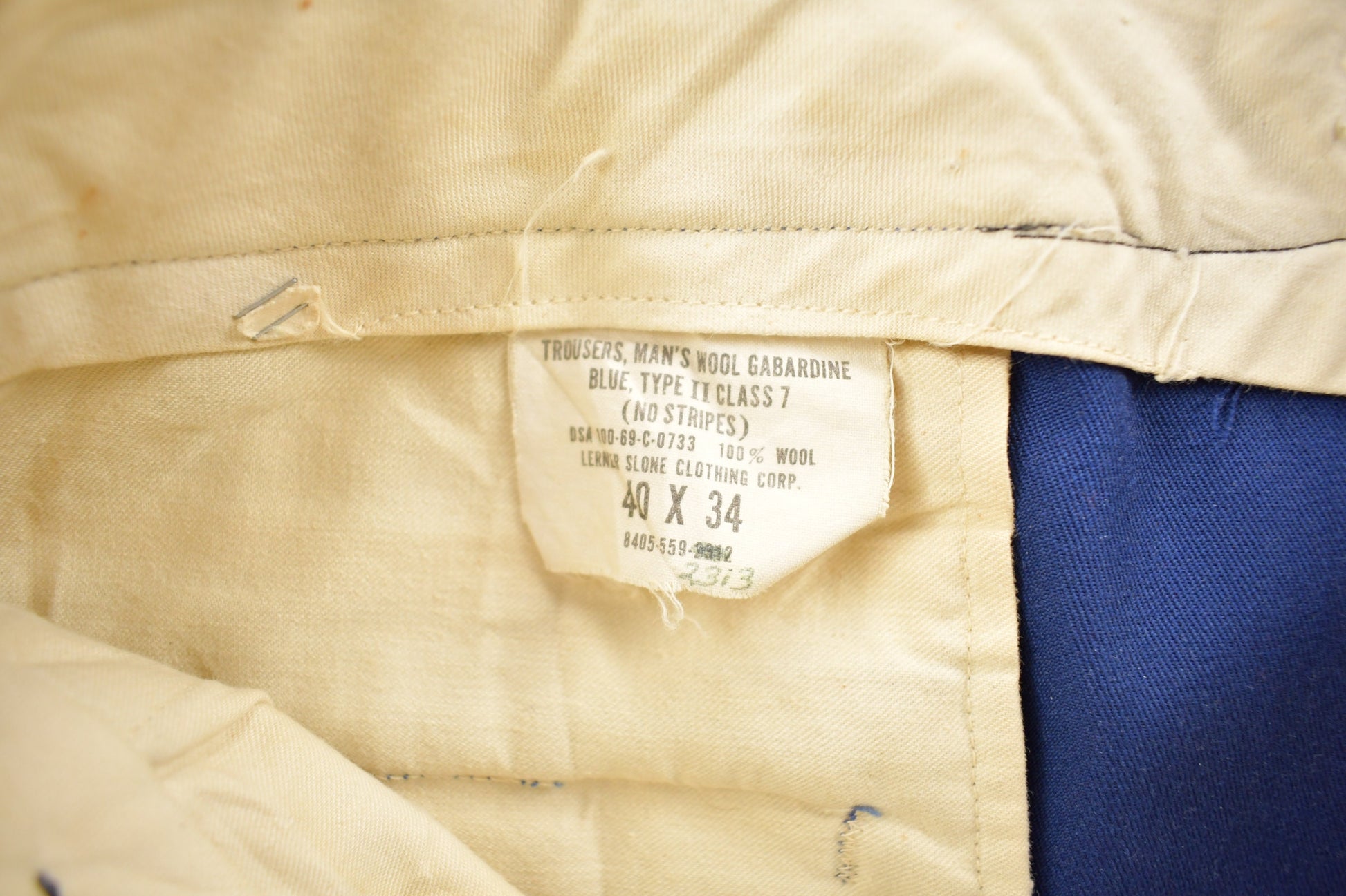 Vintage 1969 Man's Wool Gabardine Blue Type II Class 7 Military Pants Size 38 x 22