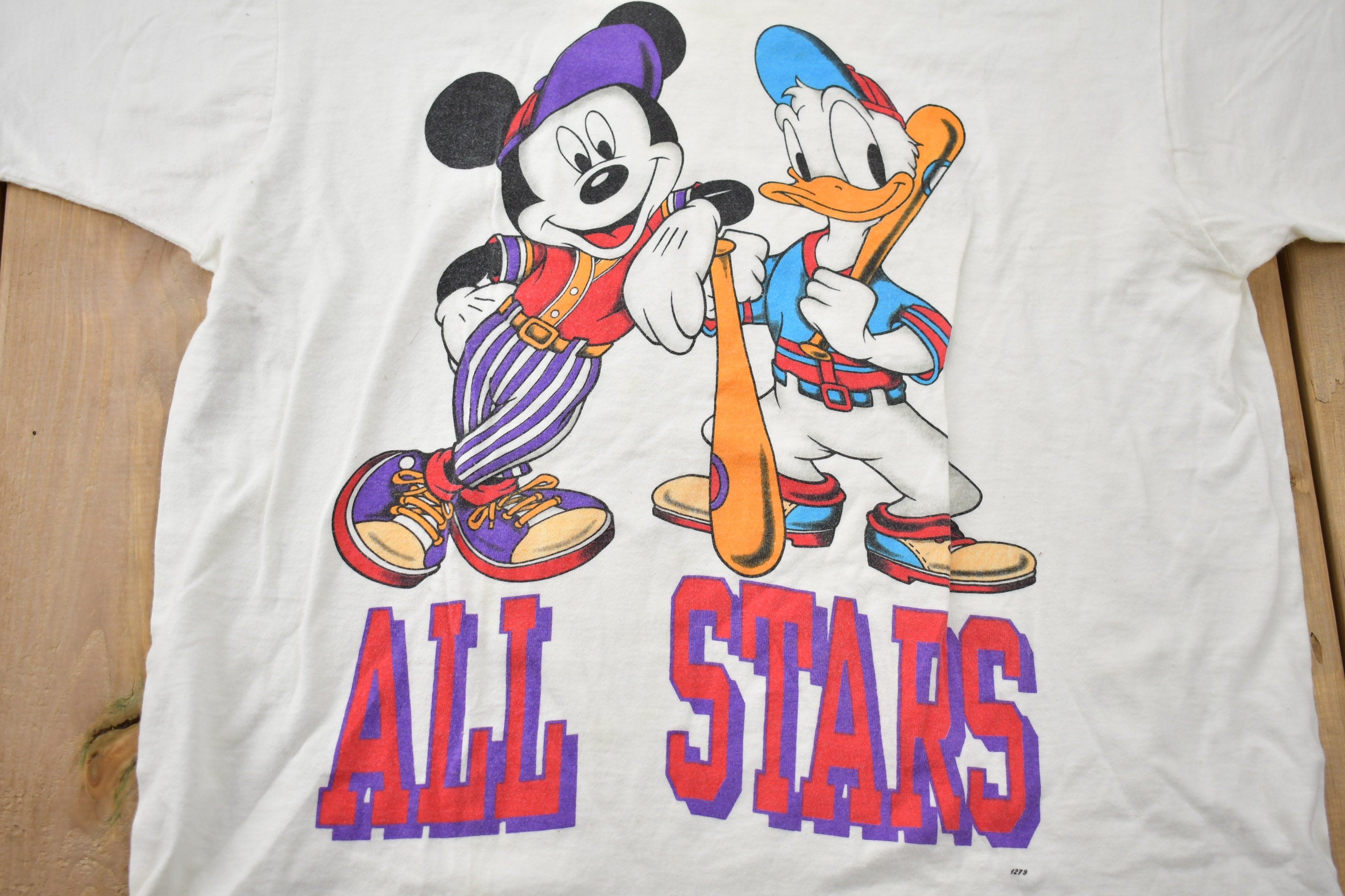 Vintage 1990s Disney Mickey Mouse Donald Duck Baseball All Stars T Shirt Vintage Disney  Made In USA  Single Stitch  Jerry Leigh