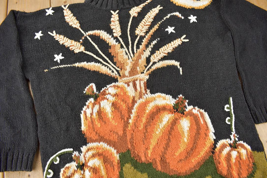 Vintage 1990s Stitches Pumpkin All Over Graphic Knit Mock neck Sweater Size L