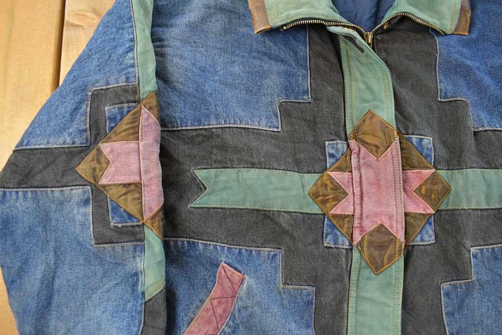 Vintage 1990s At Ease Aztec Western Denim Jean Jacket Women's L
