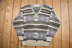 Vintage 1980s Shiquelu 3D Knitted V Neck Sweater