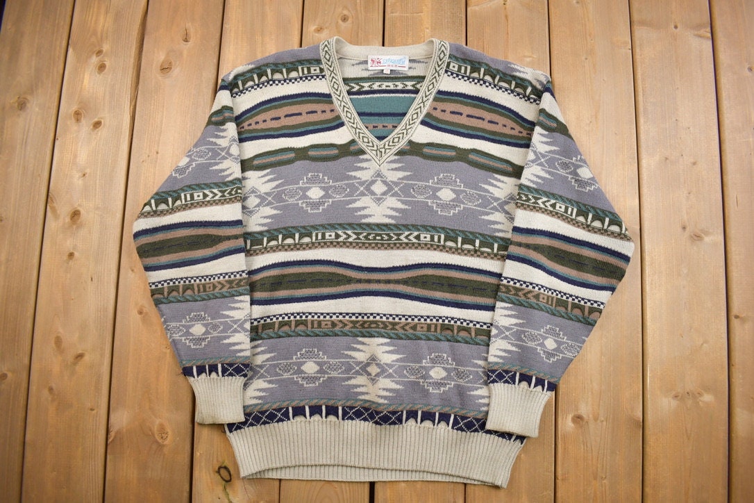 Vintage 1980s Shiquelu 3D Knitted V Neck Sweater
