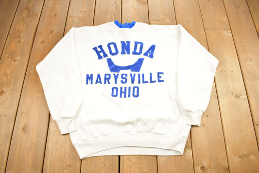 Vintage 1980s Honda Marysville Ohio Crewneck Sweatshirt / 80s Crewneck / Made In USA / Double Collar / Embroidered