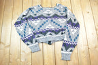 Vintage 1990s Campus Abstract Pattern Quarter Button Knit Cardigan Sweater