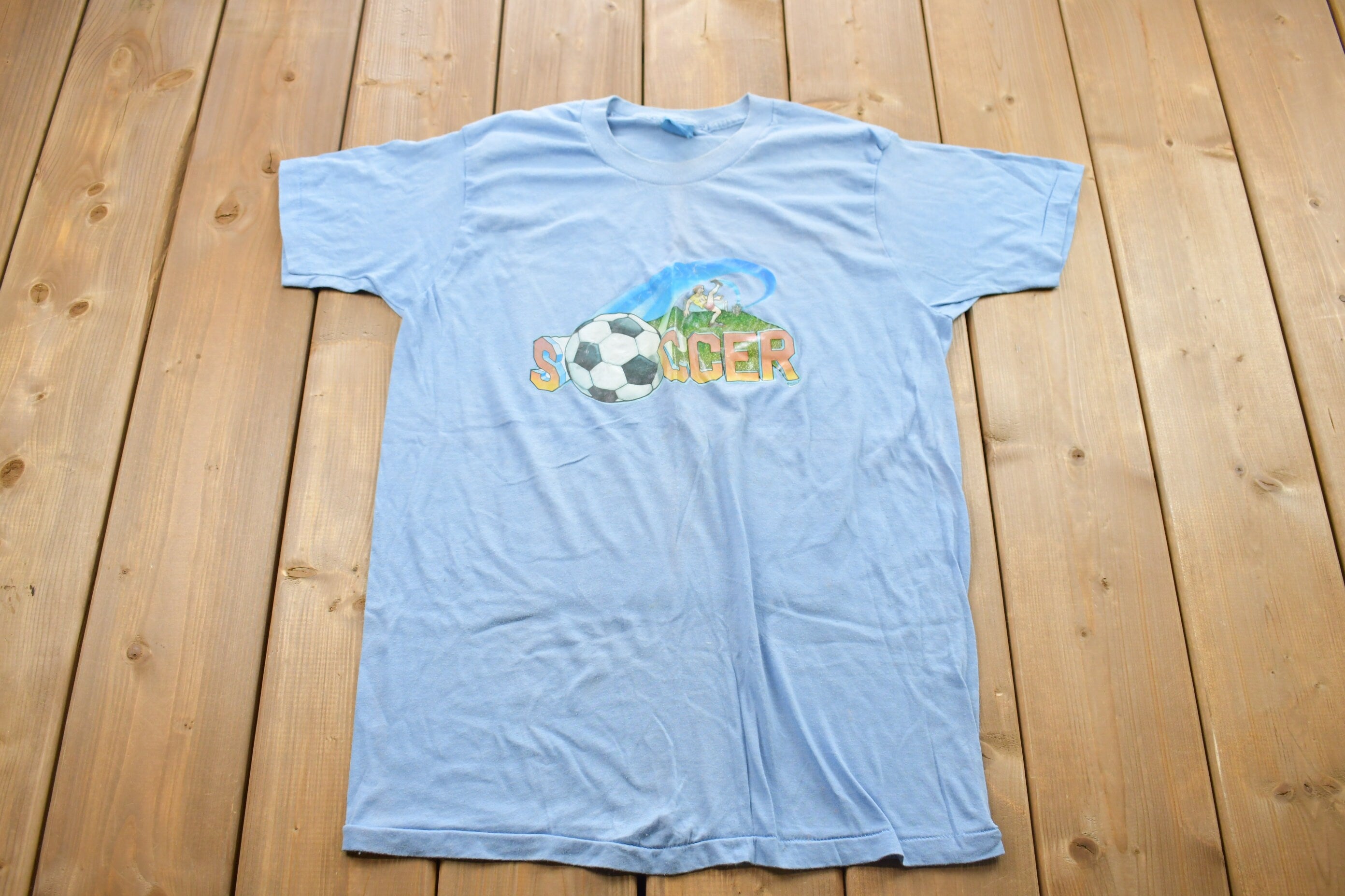 Vintage 1980 Screen and Stars Soccer Graphic T Shirt