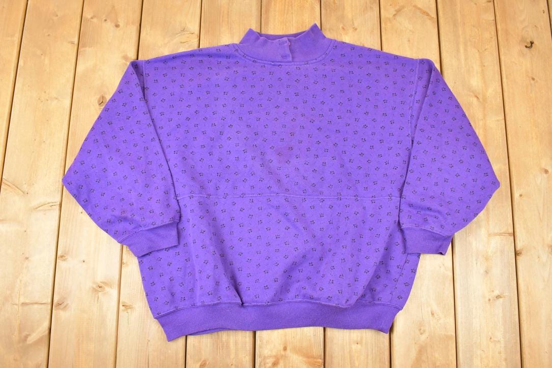 Vintage 1990s Trend Basics Button Mock Neck AOP Floral Graphic Print Crewneck Sweatshirt Womens XXL