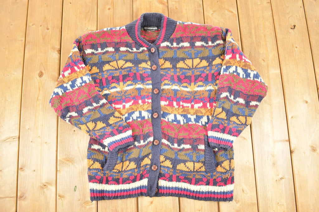 Vintage 1990s Counterparts Abstract Chunky Knit Cardigan Sweater Women's M