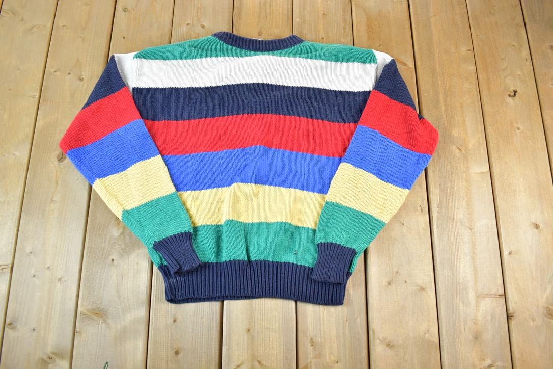 Vintage 1990s LL Bean Knit Striped Crewneck Sweater Made In USA