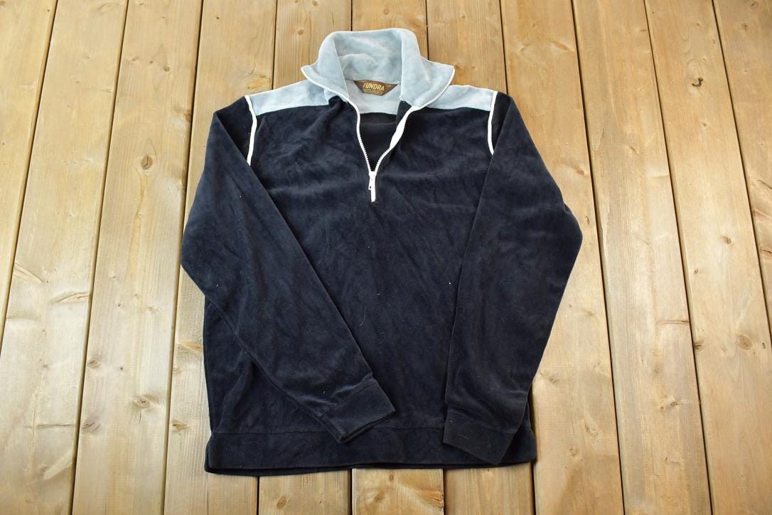 Vintage 1990s Tundra Quarter Zip Collared Velour Sweatshirt  90s Crewneck  Streetwear