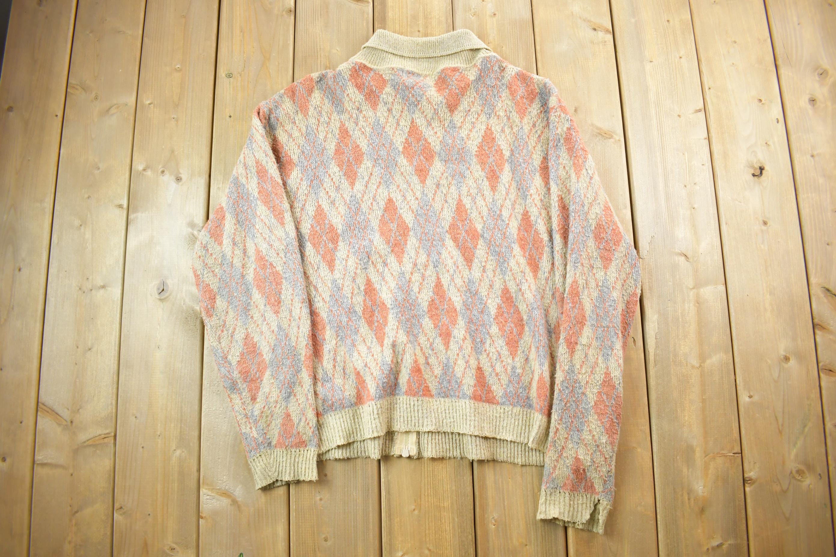 Vintage 1970s Lord Clayton Fill Zip Knit Collared Sweater