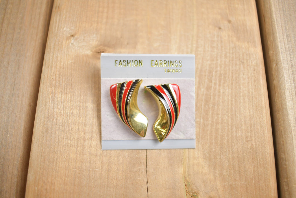 Vintage 1980s Black Red & Gold Earrings
