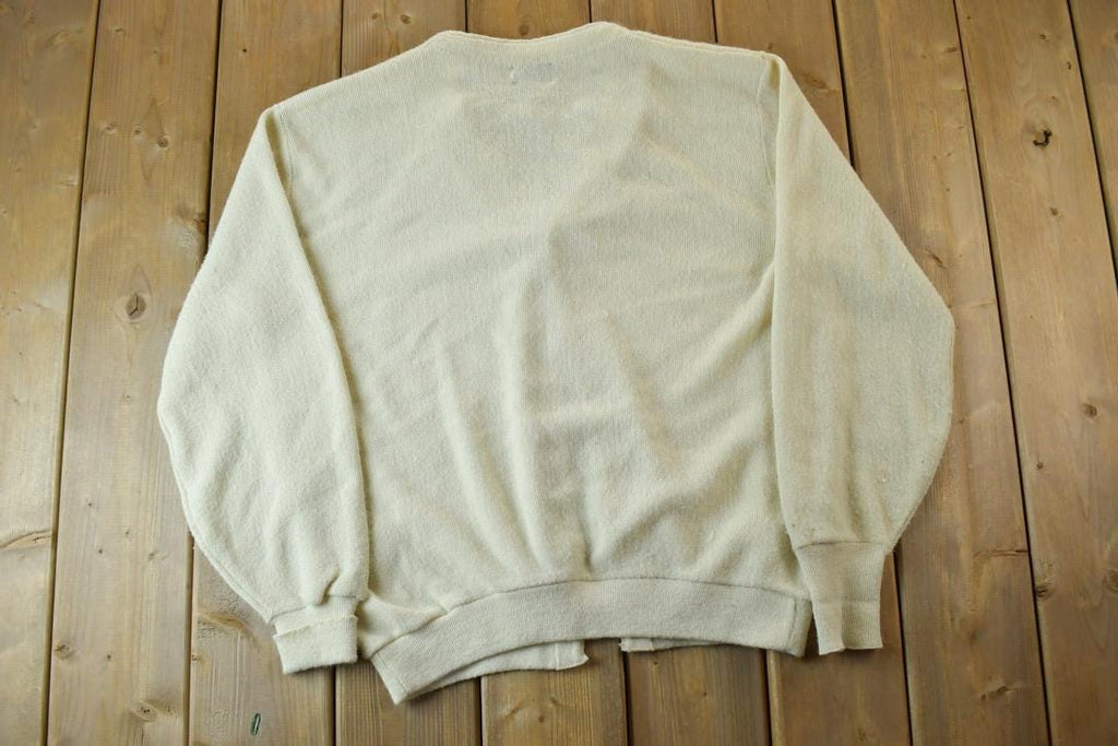 Vintage 1990s Jantzen Knit Cardigan Sweater  90s Crewneck  Made In USA  Preppy