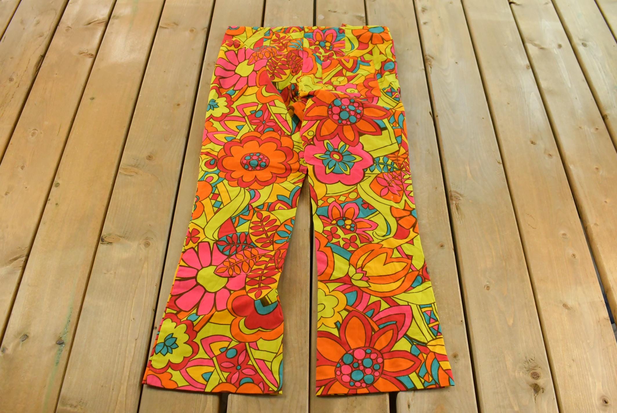 Vintage 1970s Floral Bell Bottom Pants Women's M