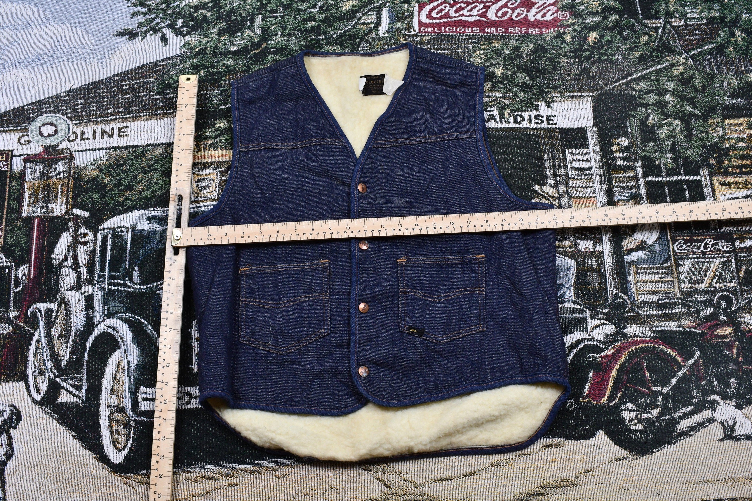 Vintage 1980s Roebucks By Sears Fleece Lined Denim Button Up Vest