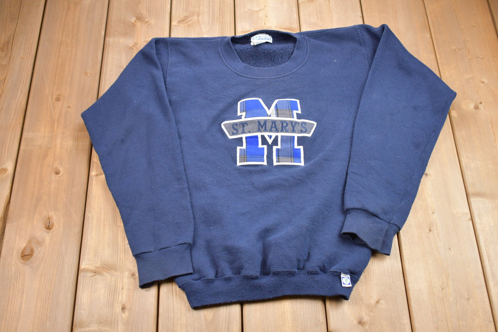 Vintage 1990s Youth St. Mary's Discus Athletics Plaid Embroidered Crewneck Sweatshirt