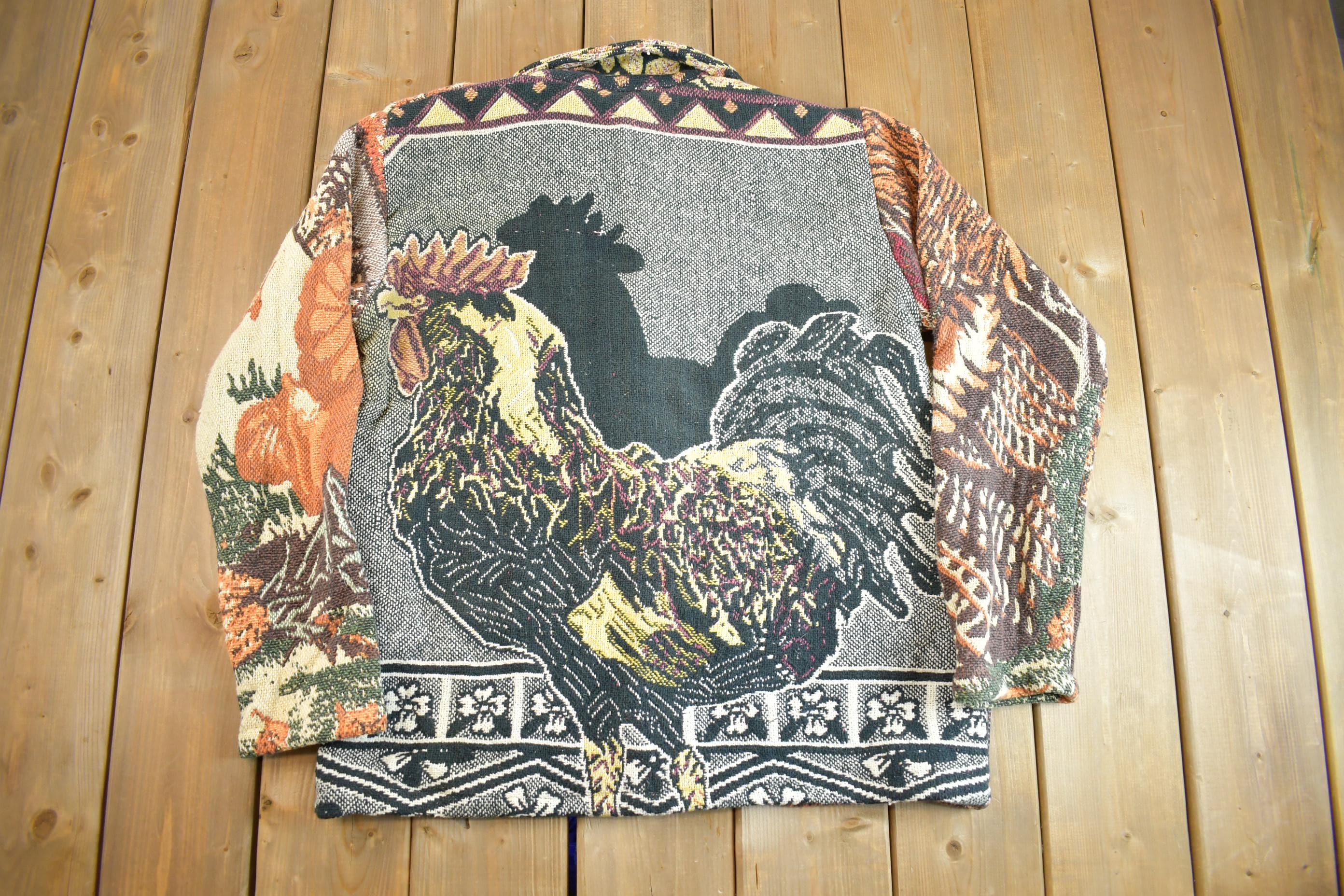 Vintage 1990s Embroidered All Over Print Zip Up Sweater Jacket - Large