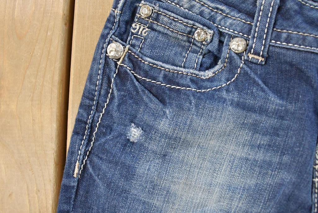 Vintage Y2K Miss Me Bedazzled Low Rise Jeans Women's 27 x 33 / Boot Cut Jeans / Y2K Style / Embroidered Jeans / 2000s / Contrast Stitching