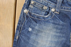 Vintage Y2K Miss Me Bedazzled Low Rise Jeans Women's 27 x 33 / Boot Cut Jeans / Y2K Style / Embroidered Jeans / 2000s / Contrast Stitching