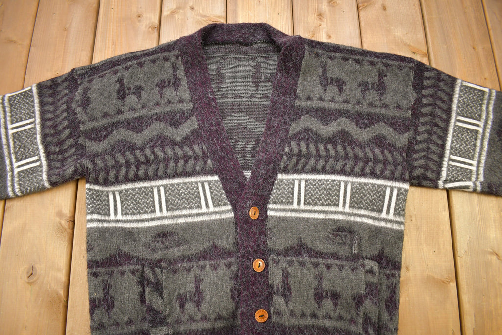 Vintage 1990s All Over Pattern Knitted Cardigan Sweater