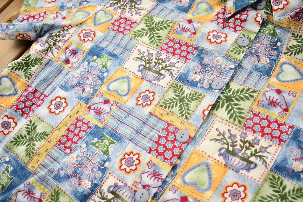 Vintage 2000s Women's Blouse Best Company Patchwork Quilt Style Button Up Shirt