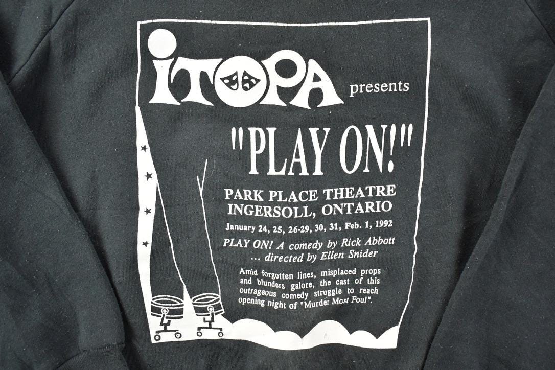 Vintage 1990s Itopa Play On Ingersoll Ontario Crewneck Sweatshirt