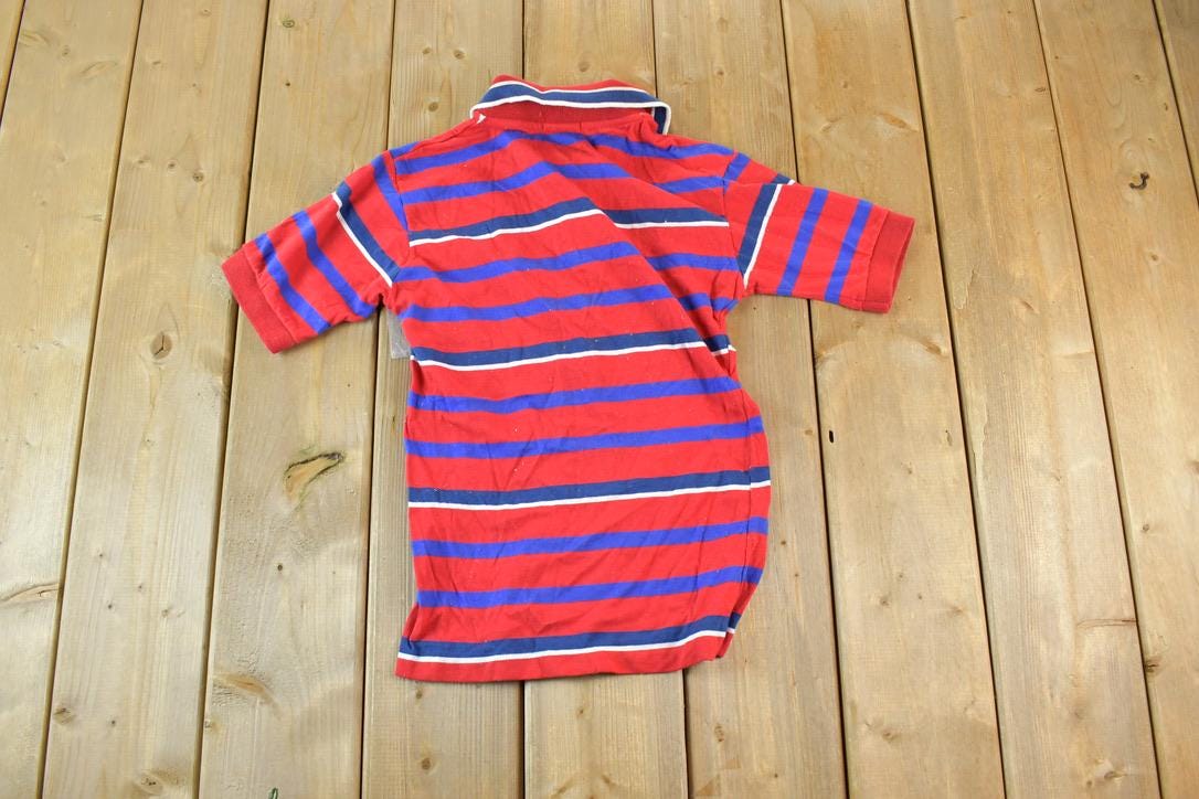 Vintage 1970s Youth Izod Lacoste Red Gator Button Up Polo Shirt