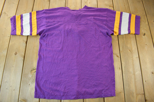 Vintage 1990s Minnesota Vikings NFL Graphic T-Shirt/ Made In USA / V Neck Jersey Tee / Single Stitch / 90s Sportswear / Mens XL
