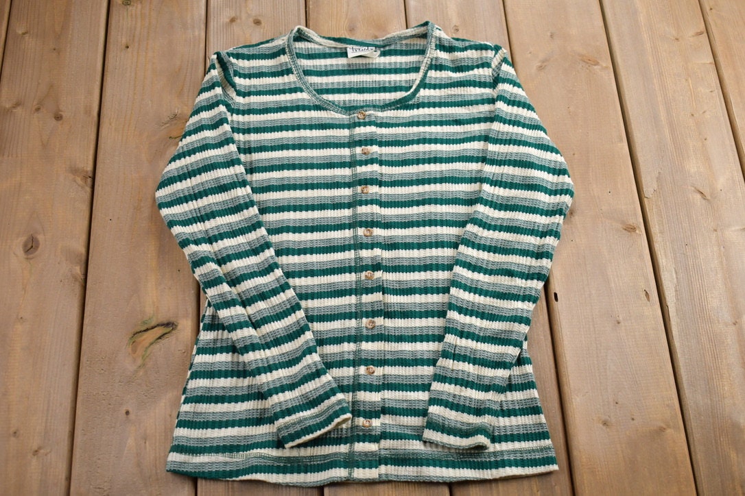 Vintage 1990s Cute Stripped Knitted Cardigan Sweater