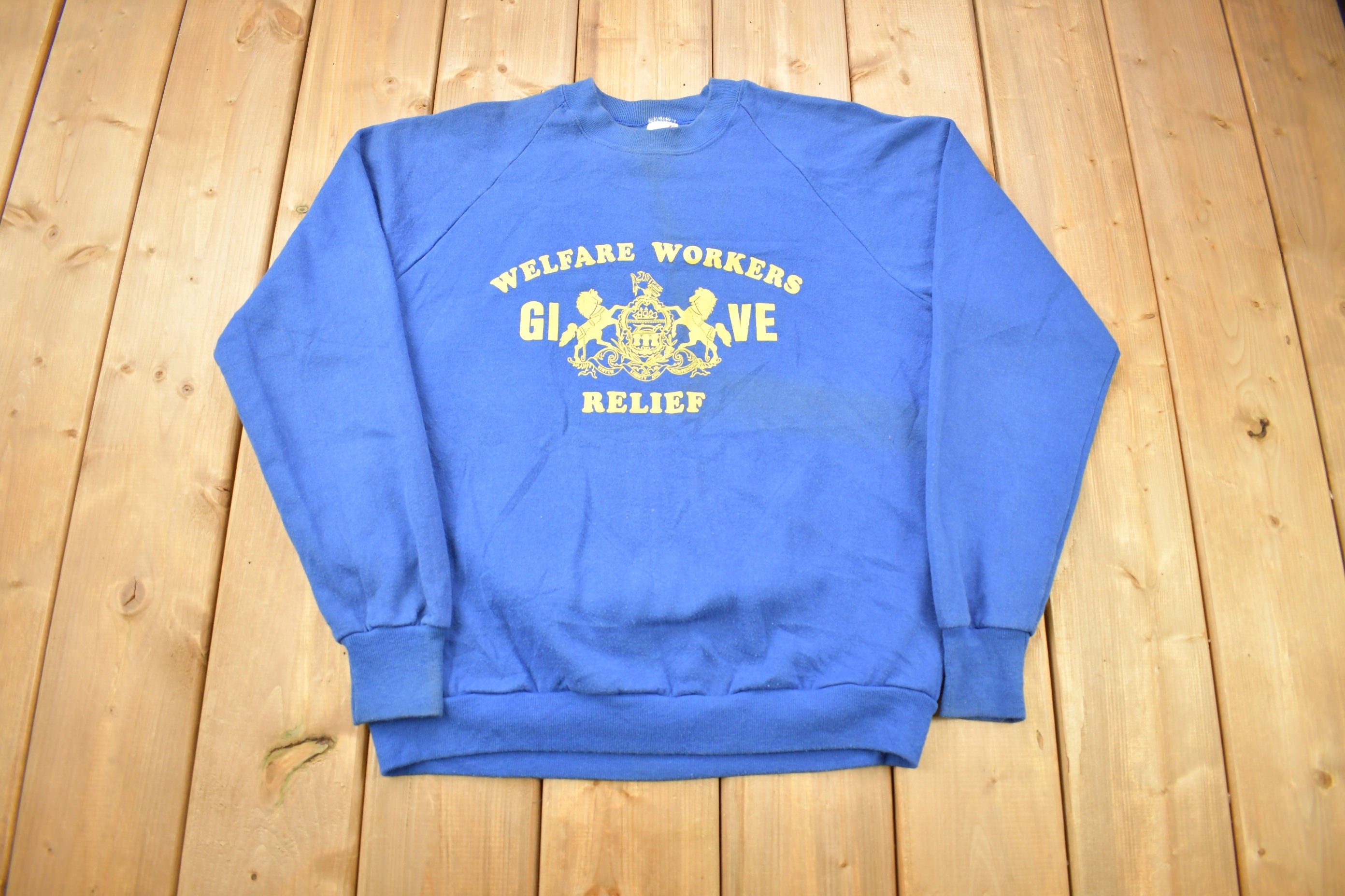 Vintage 1990s Welfare Workers Relief Raglan Crewneck Sweatshirt