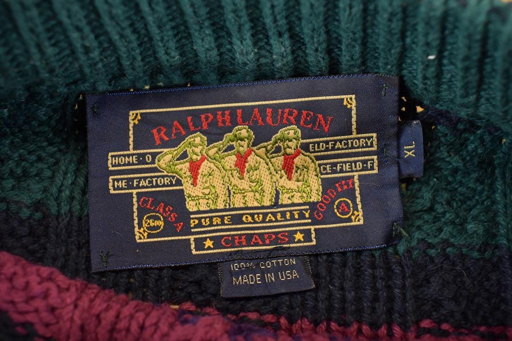 Vintage 1990s Chaps Ralph Lauren Heavy Knit Crewneck Sweater Men's L / 90's Abstract Pattern 3D Knitted Sweatshirt