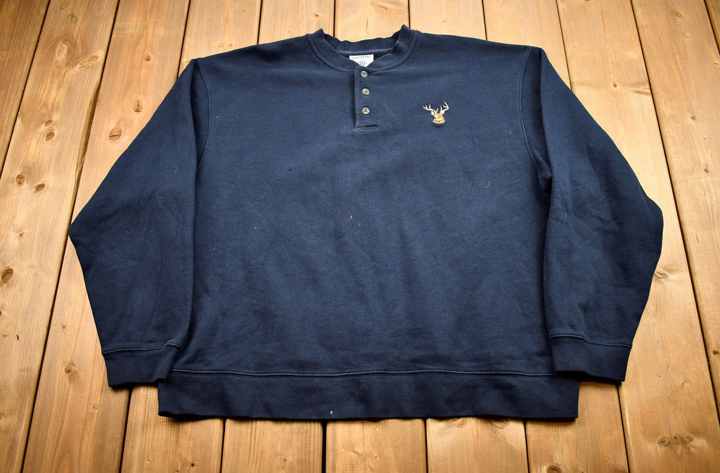 Vintage 1990s Deer Embroidered Quarter Button Sweatshirt