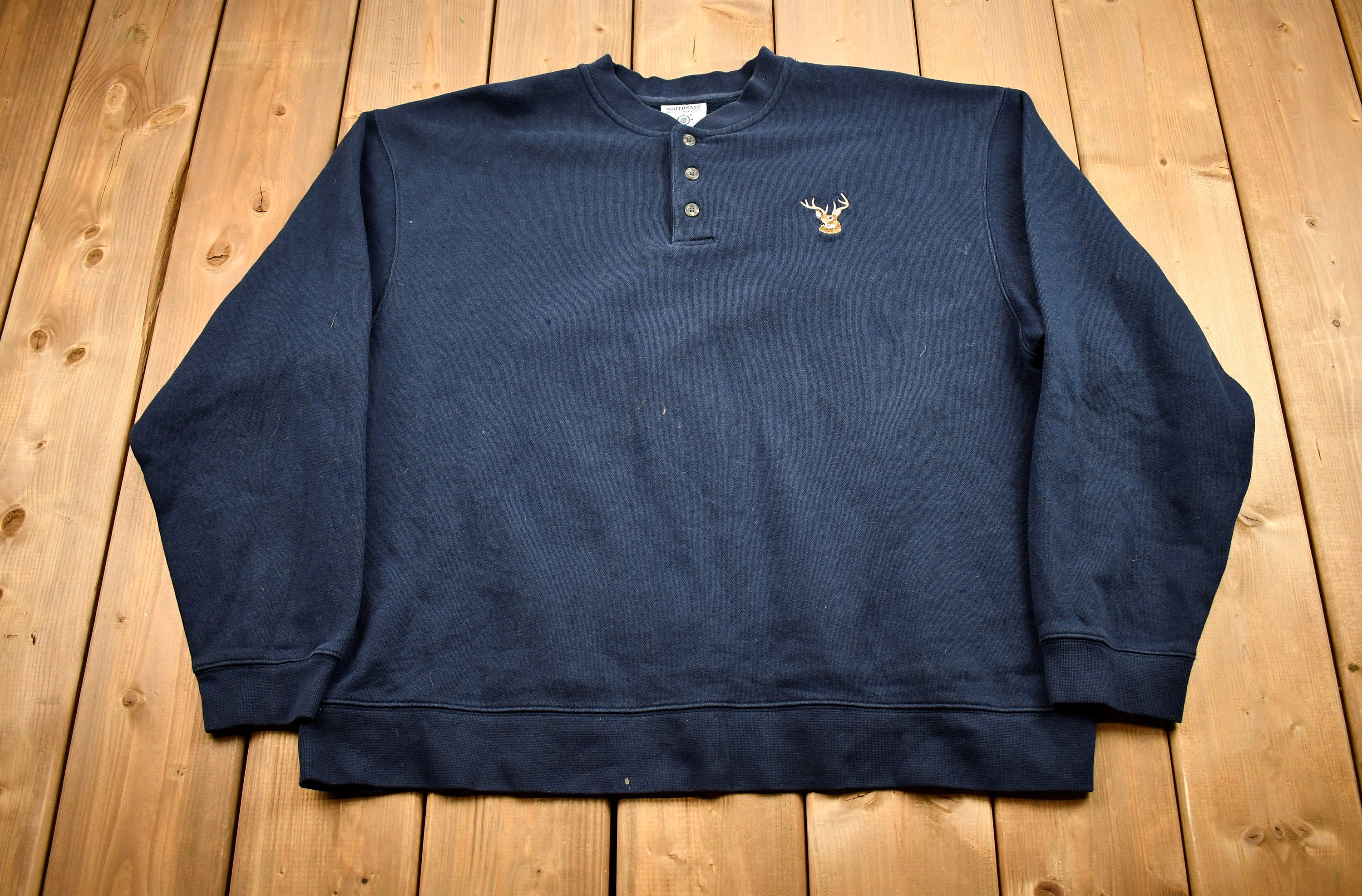 Vintage 1990s Deer Embroidered Quarter Button Sweatshirt