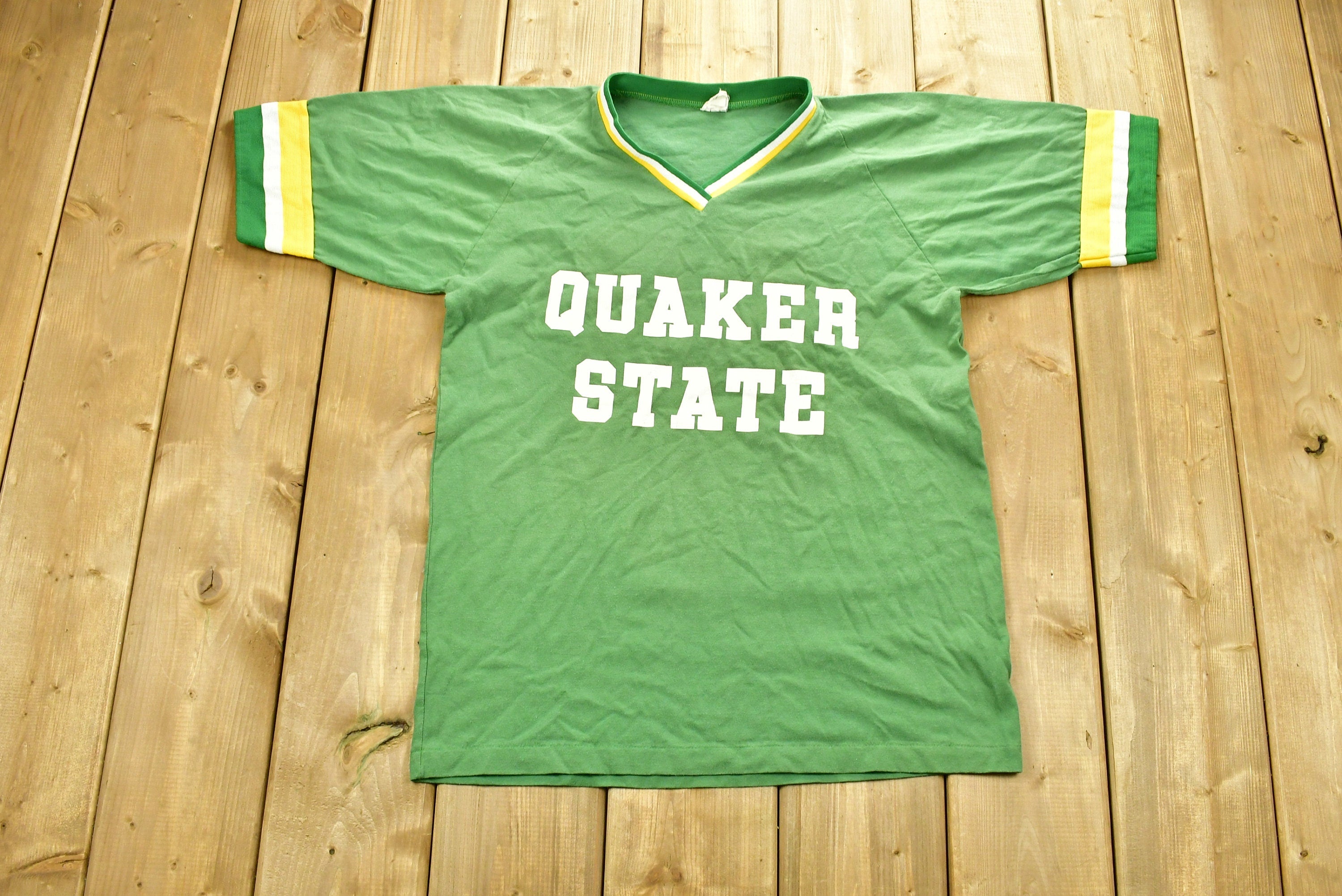 Vintage 1980s University of Quaker State Collegiate Ringer T-Shirt