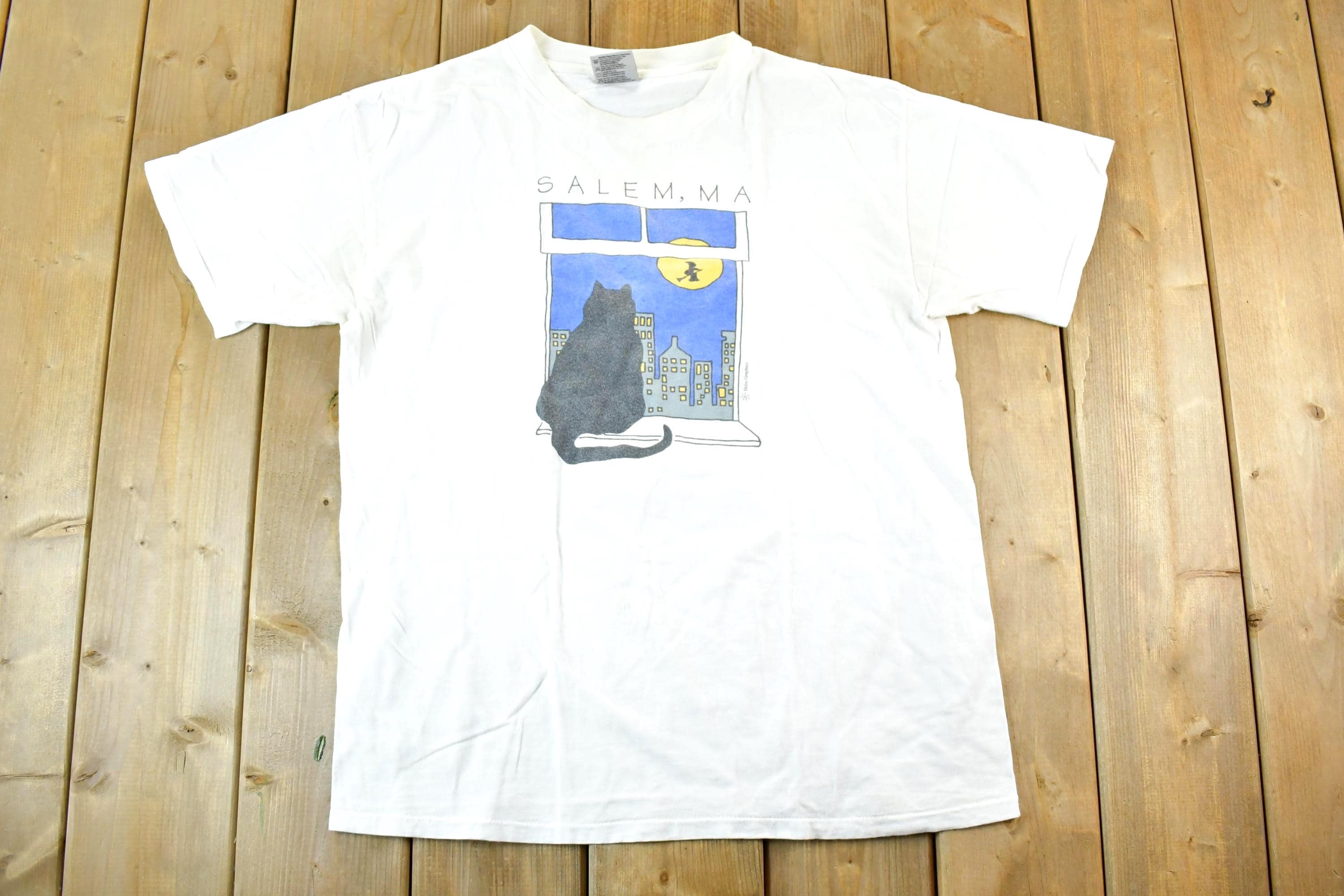 Vintage 1990s Salem MA Black Cat Souvenir T-Shirt Womens M