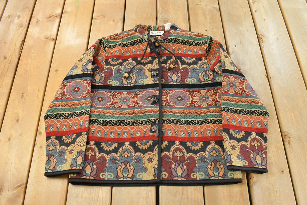 Vintage 1990s Flashback Tapestry Abstract Pattern Women's M / 90s Jacket / Grandma Jacket / All Over Print
