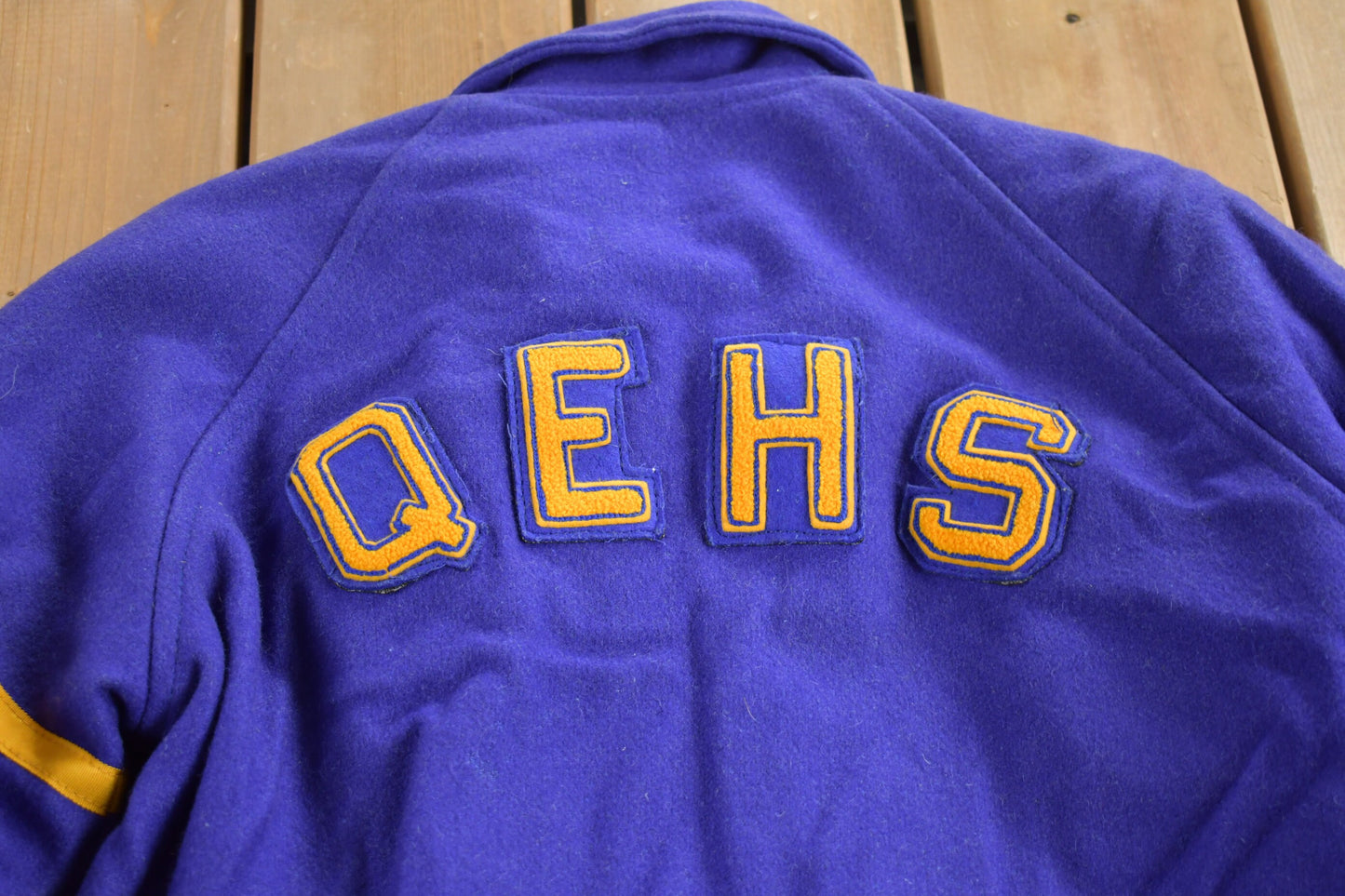 Vintage 1980s QEHS Wool Varsity Jacket / Patchwork / Streetwear / Made In Canada / Women's Jacket