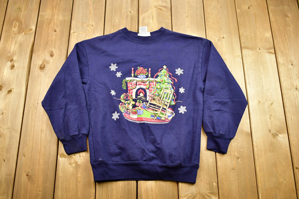 Vintage 1990s Christmas Graphic Crewneck Sweater , 90s Holiday Crewneck , Winter Wear , Festive Graphic , Snowflake , Christmas Tree