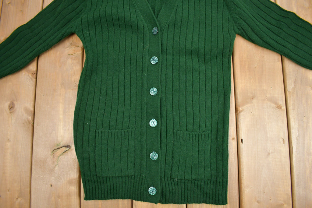 Vintage 1980s Green Acrylic Knit Cardigan Sweater